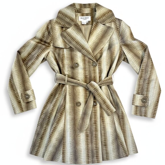 HELENA BERMAN LONDON FIT + FLARE SNAKE PRINT SATIN FEEL TRENCH COAT - Picture 3 of 14